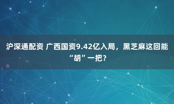 沪深通配资 广西国资9.42亿入局，黑芝麻这回能“胡”一把？